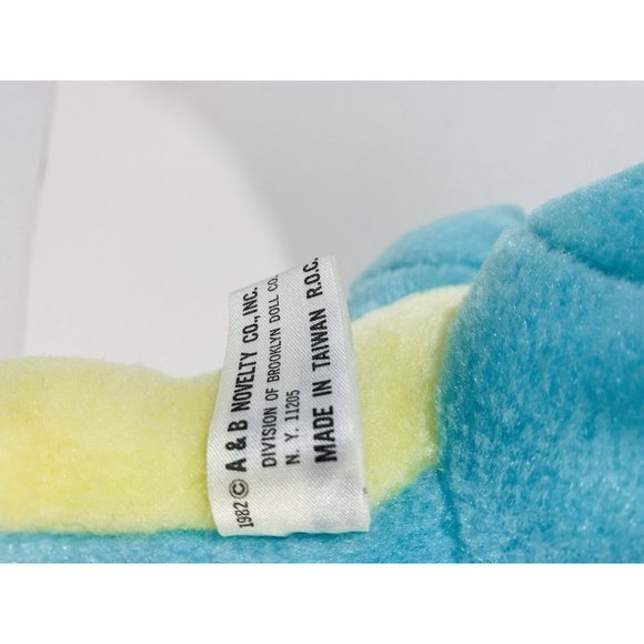 A & B Novelty Dinosaur Plush Blue Yellow Stegosaurus 1982 Stuffed Animal Vintage - Picture 8 of 9